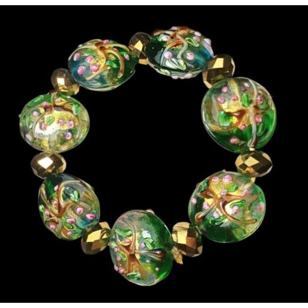 Vintage Studio Art Glass Crystal Beaded Stretch Bracelet